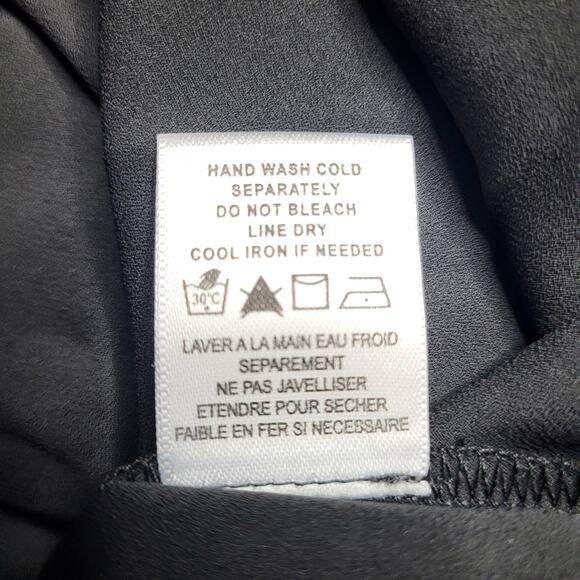 Pleione Black Surplice Faux Wrap Top Long 3/4 Roll Tab Sleeves V Neck Medium - Picture 9 of 9